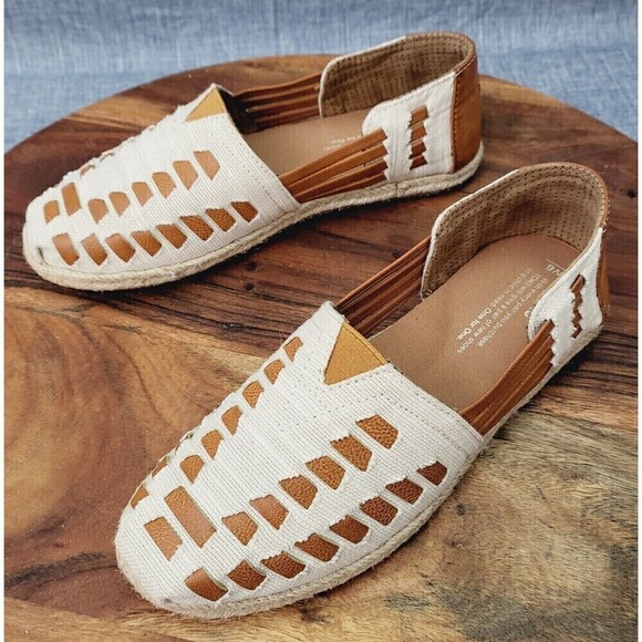 TOMS Alpargata Huarache Sandal Natural & Caramel Leather Woven Design Size 6 - Picture 10 of 10